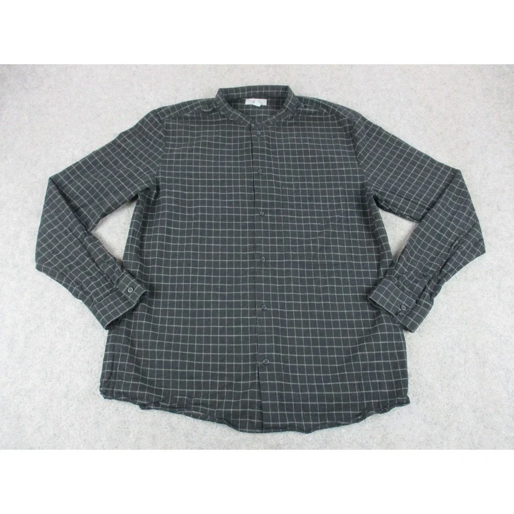 COS Shirt Mens Medium Black Check Flannel Button Up Band Collared Long Sleeve